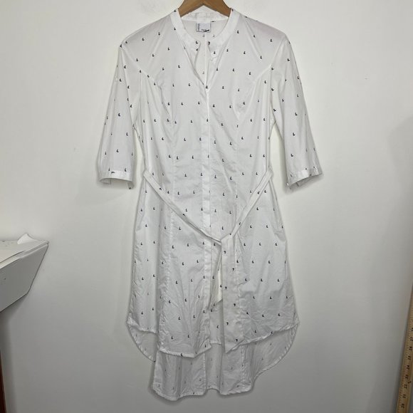 Vivienne Hu Cotton Button Shirt Dress Boat Print with Tie Size M - Picture 10 of 16